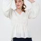 TONAL EMBROIDERED PEPLUM TOP WITH V-NECKLINE - S TO 2XL