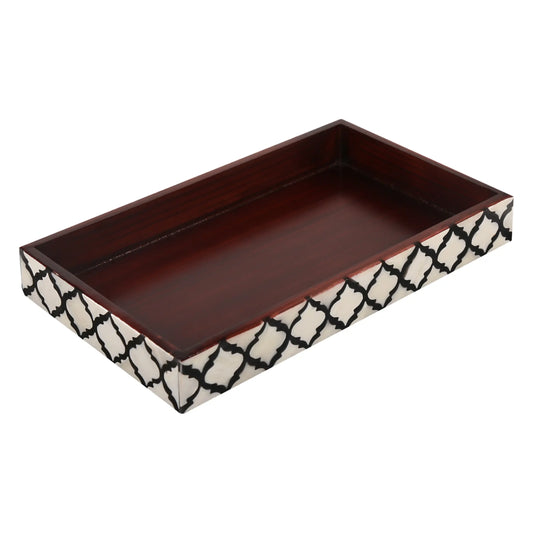 VANITY TRAYS MOROCCAN PATTERN BONE & RESIN INLAY COLLECTION IN 10X6, BLACK & WHITE