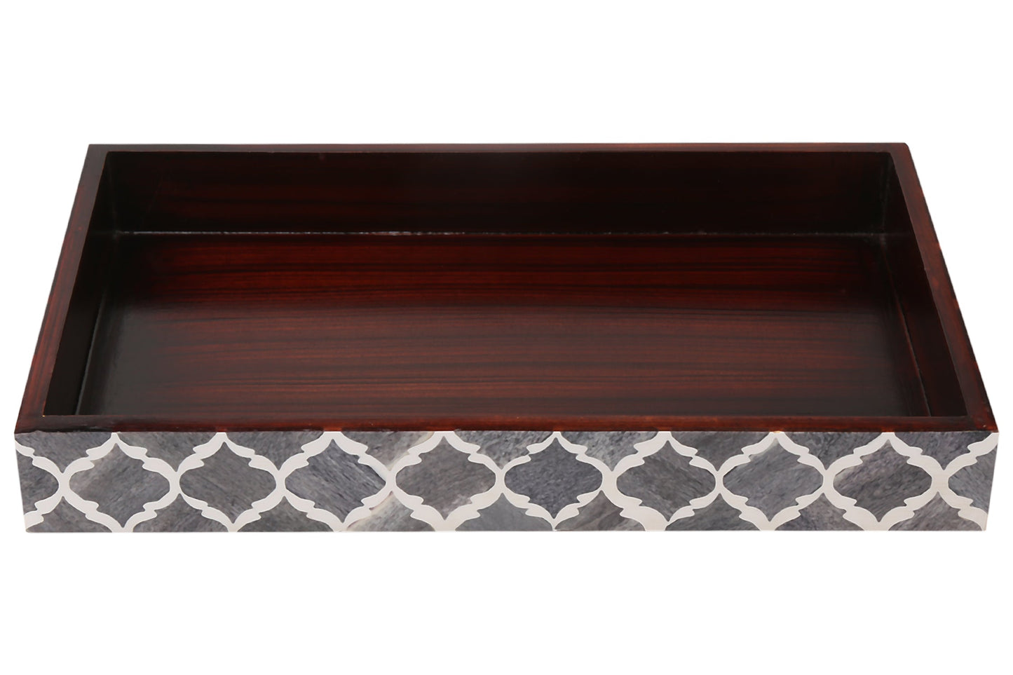 VANITY TRAYS MOROCCAN PATTERN BONE & RESIN INLAY COLLECTION IN 10X6, GREY & WHITE