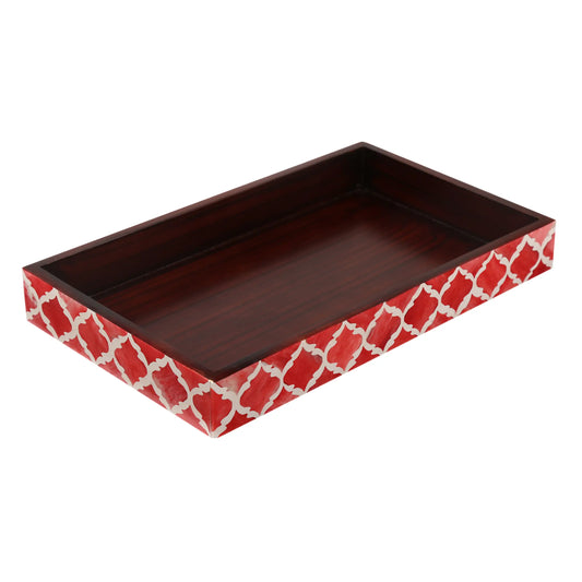 VANITY TRAYS MOROCCAN PATTERN BONE & RESIN INLAY COLLECTION IN 10X6, RED & WHITE