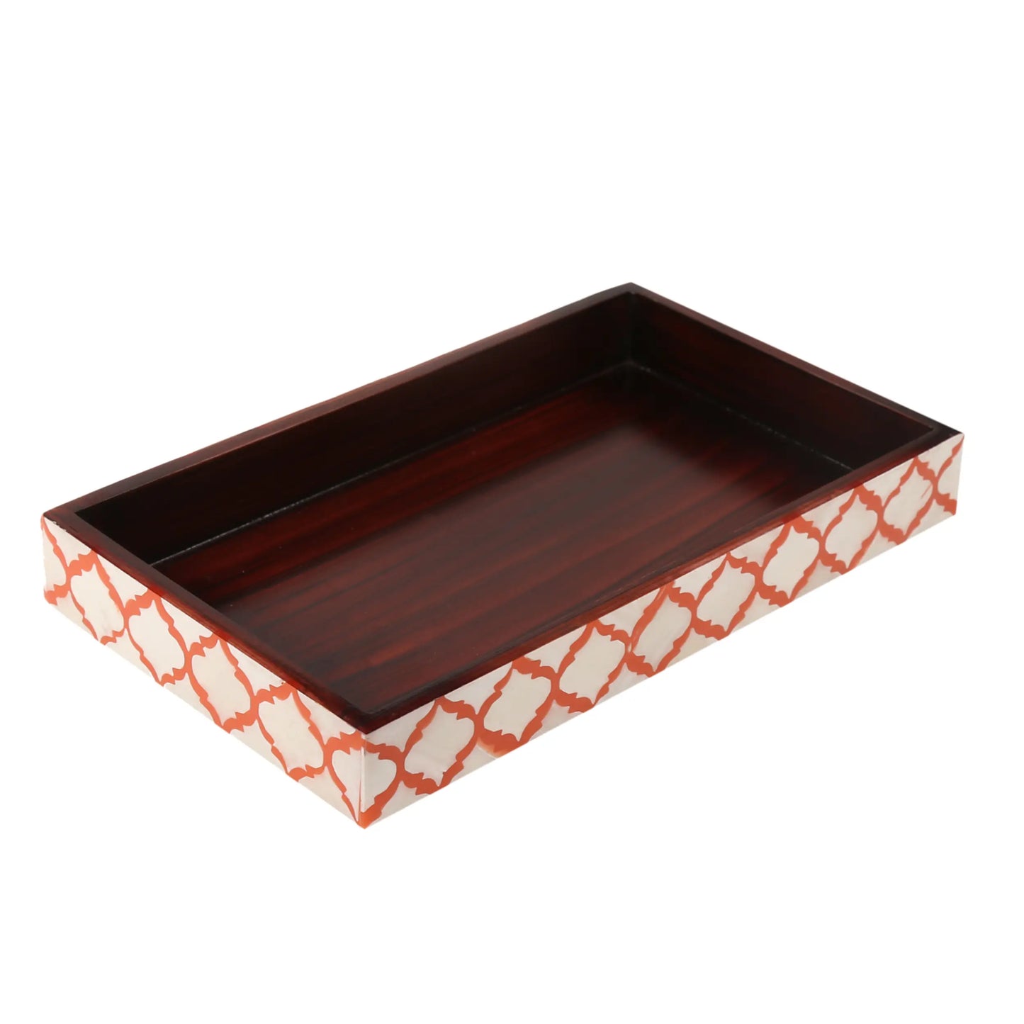 VANITY TRAYS MOROCCAN PATTERN BONE & RESIN INLAY COLLECTION IN 10X6, WHITE & RED