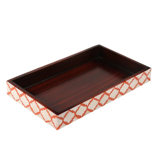 VANITY TRAYS MOROCCAN PATTERN BONE & RESIN INLAY COLLECTION IN 10X6, WHITE & RED