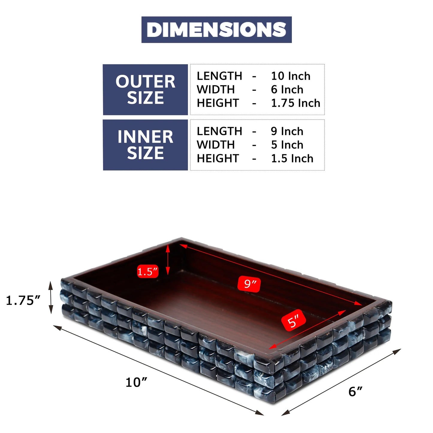 VANITY TRAY ILLUSION ICE PATTERN RESIN INLAY COLLECTION IN 10X6, BLUE