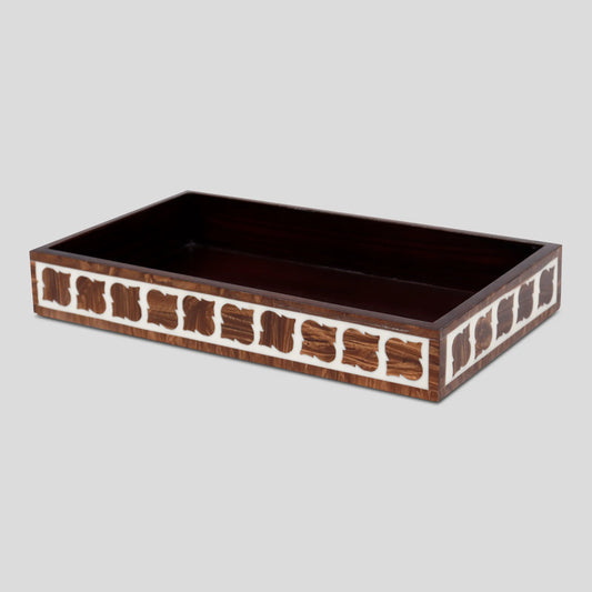VANITY TRAY ILLUSION YINYANG PATTERN RESIN INLAY COLLECTION IN 10X6, BROWN
