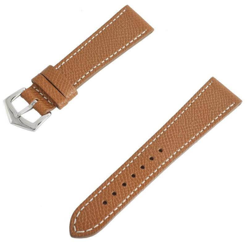 TAN HAMMERED CALFSKIN ECRU STITCHES WATCH STRAP