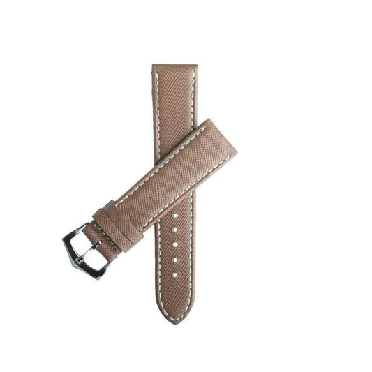 TAUPE SAFFIANO FOLDED EDGE TAUPE STITCHES WATCH STRAP