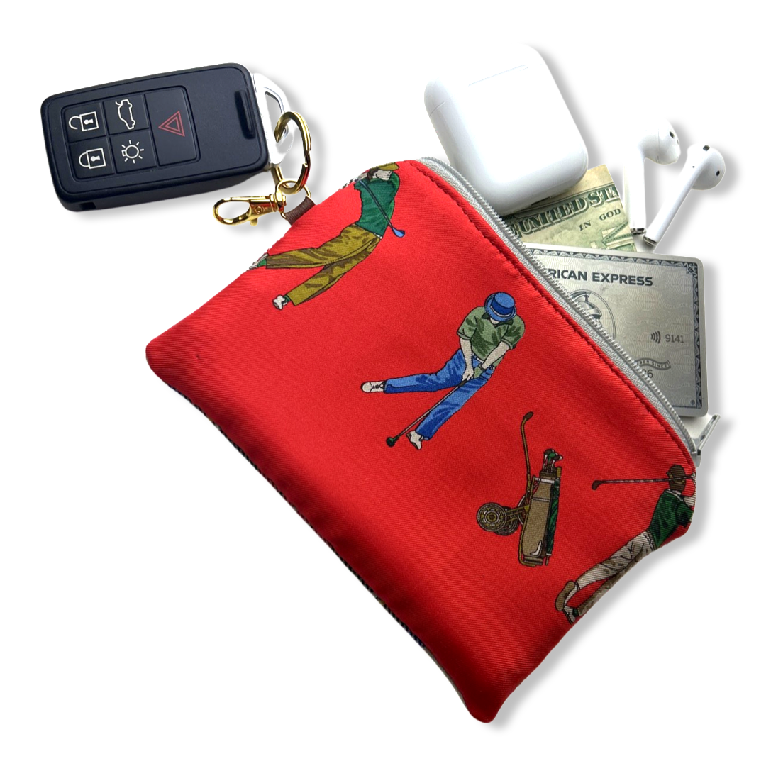 TEE TIME VINTAGE SILK SCARF COFFEE RUN KEYCHAIN BAG