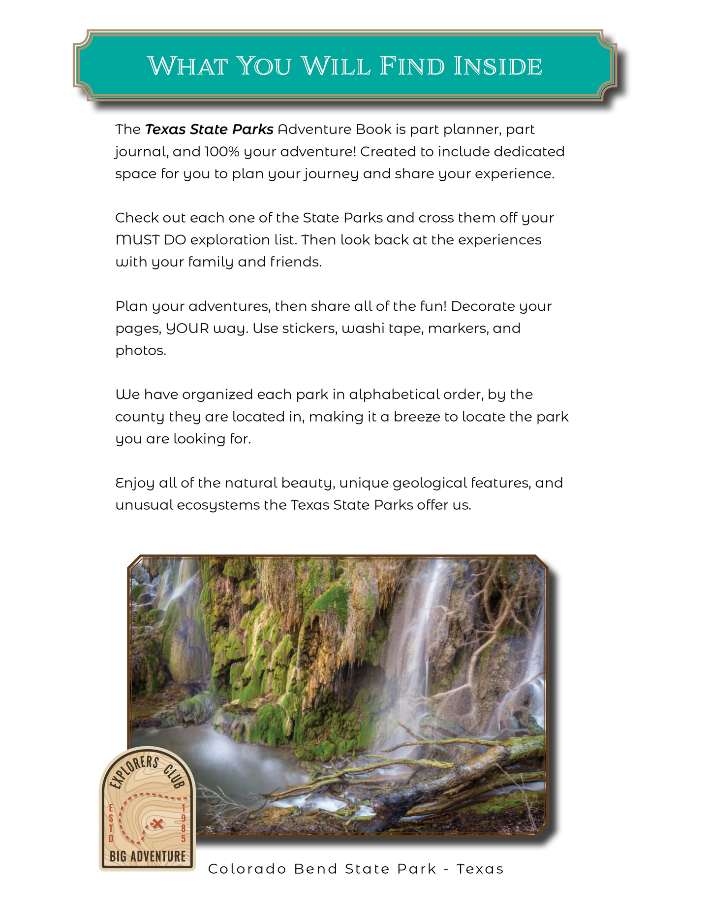 TEXAS STATE PARKS - ADVENTURE PLANNING JOURNAL