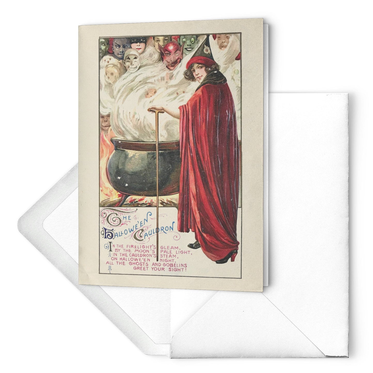 THE HALLOWEEN CAULDRON ANTIQUE GREETING CARD