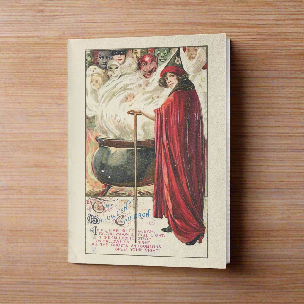 THE HALLOWEEN CAULDRON ANTIQUE GREETING CARD