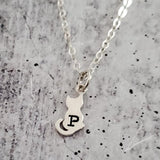 TINY CAT SILVER INITIAL NECKLACE