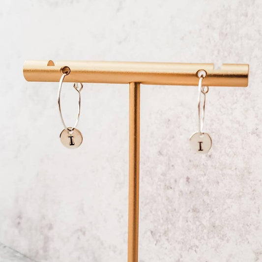 TINY INITIAL HOOP EARRINGS