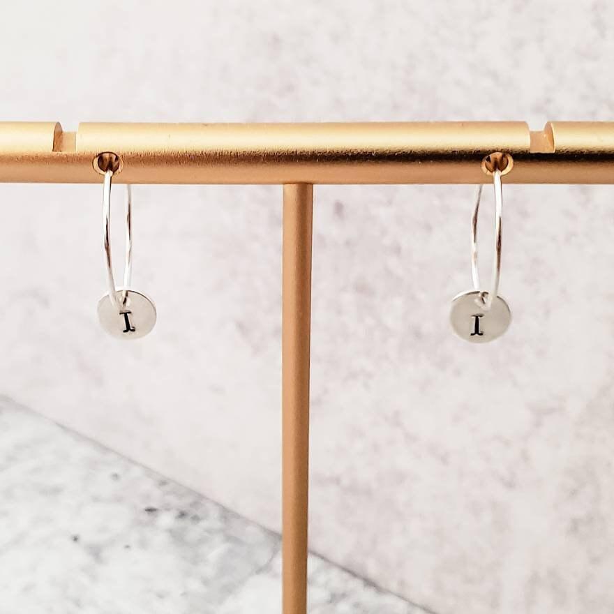 TINY INITIAL HOOP EARRINGS