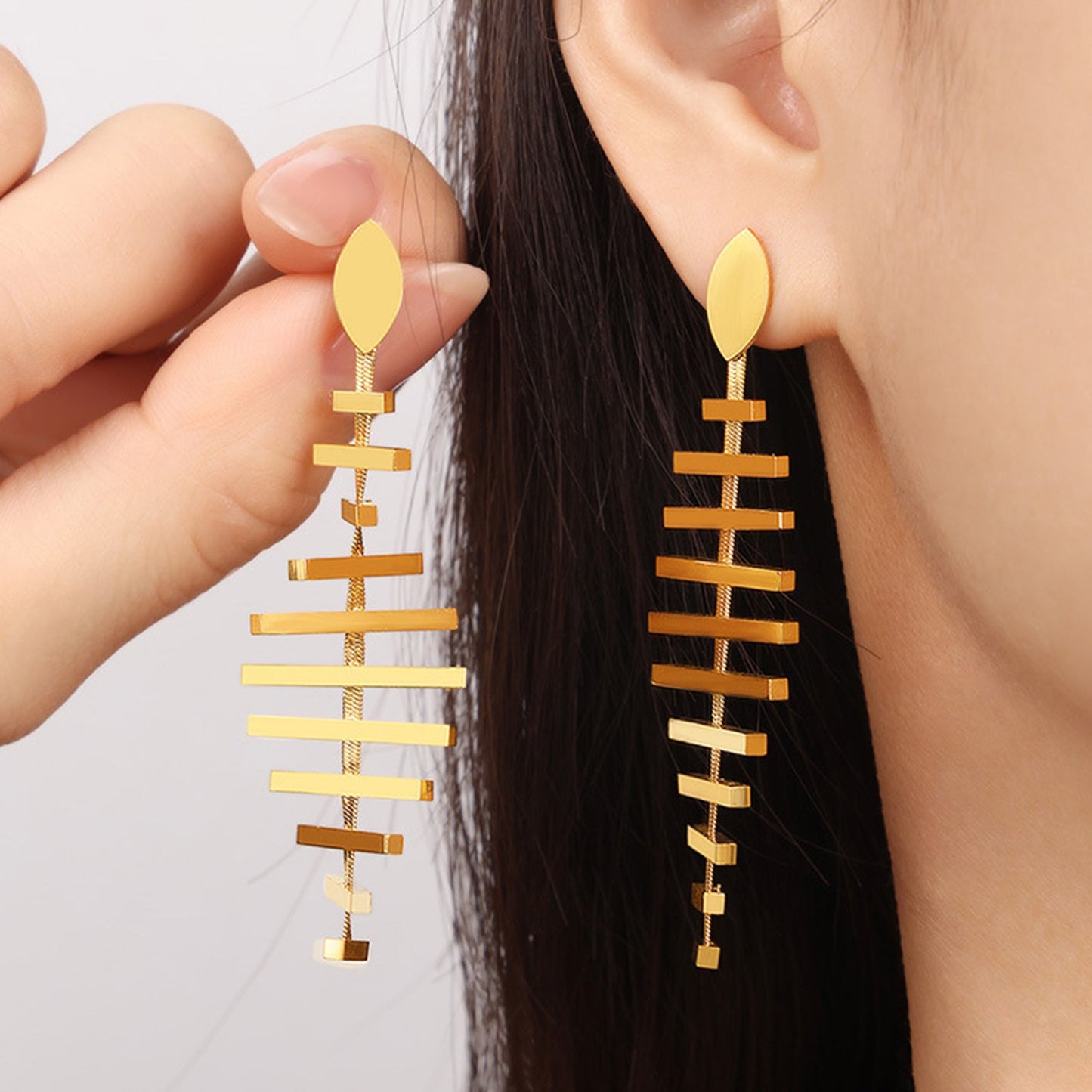 TITANIUM STEEL FISHBONE SHAPE EARRINGS-Thriftique Marketplace