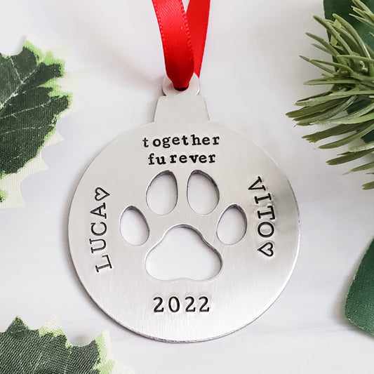 TOGETHER FUREVER DOG PAW PERSONALIZED ORNAMENT
