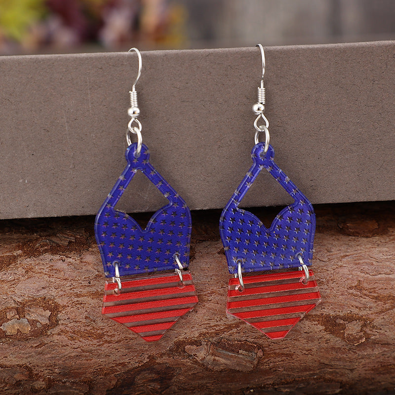 US FLAG PATTERN ACRYLIC EARRINGS-Thriftique Marketplace