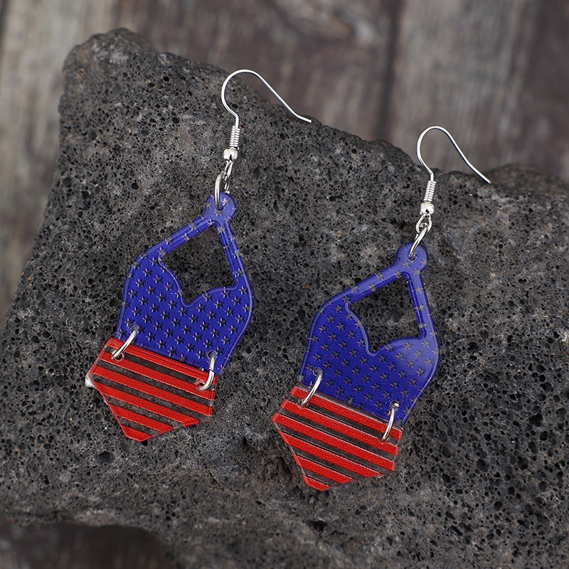 US FLAG PATTERN ACRYLIC EARRINGS-Thriftique Marketplace