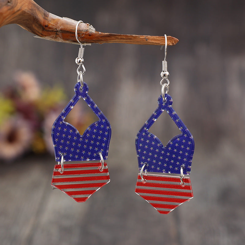 US FLAG PATTERN ACRYLIC EARRINGS-Thriftique Marketplace