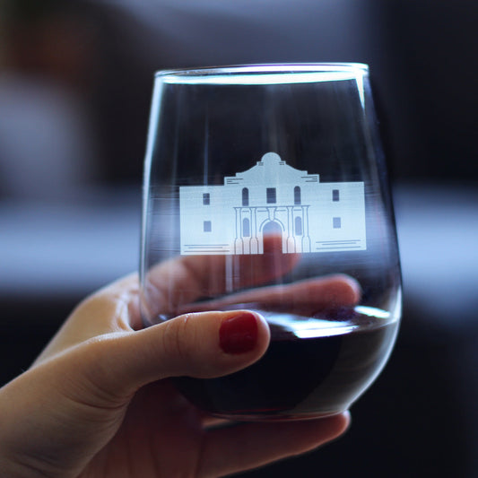 THE ALAMO STEMLESS WINE GLASS - STATE OF TEXAS GIFTS AND SOUVENIRS FOR TEXANS - LARGE 17 OUNCE GLASSES