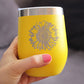 SUNFLOWER - WINE TUMBLER GLASS WITH SLIDING LID - STAINLESS STEEL INSULATED MUG - FLOWER DÉCOR GIFTS