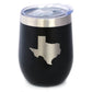 TEXAS STATE OUTLINE - WINE TUMBLER GLASS WITH SLIDING LID - STAINLESS STEEL INSULATED MUG - STATE THEMED DECOR AND GIFTS FOR TEXAN WOMEN & MEN