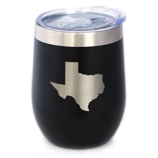 TEXAS STATE OUTLINE - WINE TUMBLER GLASS WITH SLIDING LID - STAINLESS STEEL INSULATED MUG - STATE THEMED DECOR AND GIFTS FOR TEXAN WOMEN & MEN