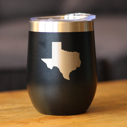 TEXAS STATE OUTLINE - WINE TUMBLER GLASS WITH SLIDING LID - STAINLESS STEEL INSULATED MUG - STATE THEMED DECOR AND GIFTS FOR TEXAN WOMEN & MEN
