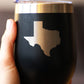 TEXAS STATE OUTLINE - WINE TUMBLER GLASS WITH SLIDING LID - STAINLESS STEEL INSULATED MUG - STATE THEMED DECOR AND GIFTS FOR TEXAN WOMEN & MEN