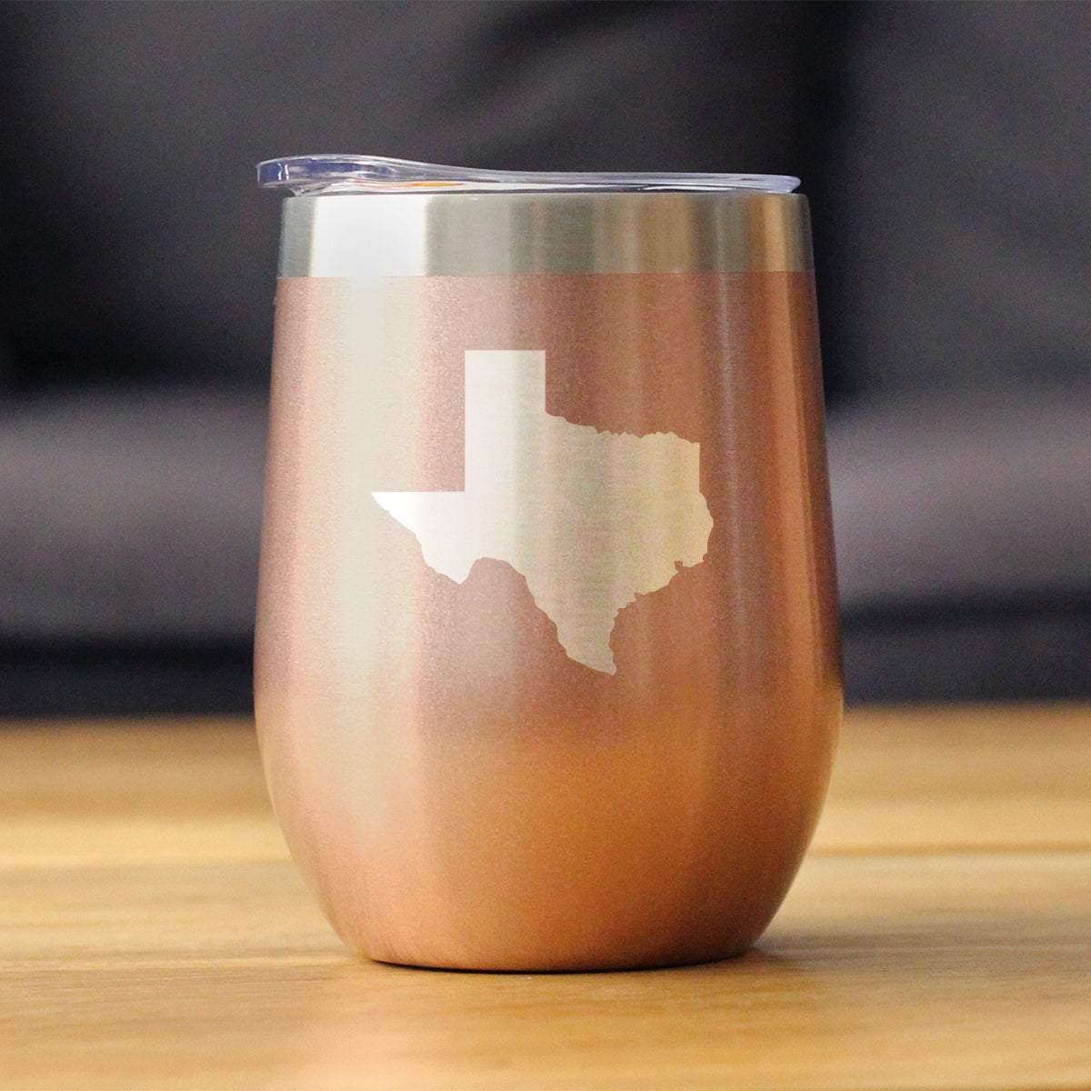 TEXAS STATE OUTLINE - WINE TUMBLER GLASS WITH SLIDING LID - STAINLESS STEEL INSULATED MUG - STATE THEMED DECOR AND GIFTS FOR TEXAN WOMEN & MEN