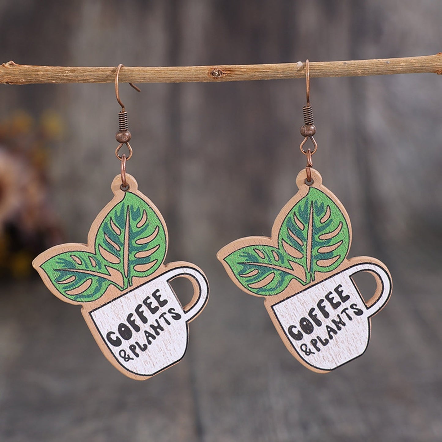 WOODEN ALLOY DANGLE EARRINGS-Thriftique Marketplace