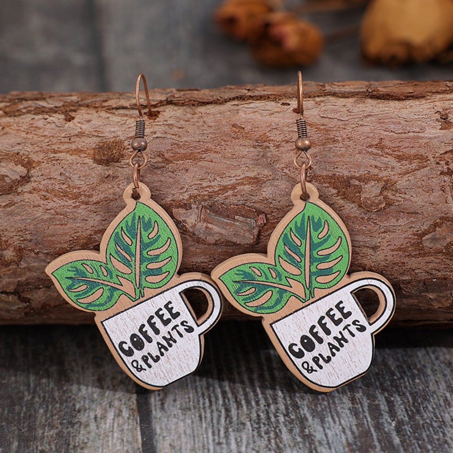 WOODEN ALLOY DANGLE EARRINGS-Thriftique Marketplace