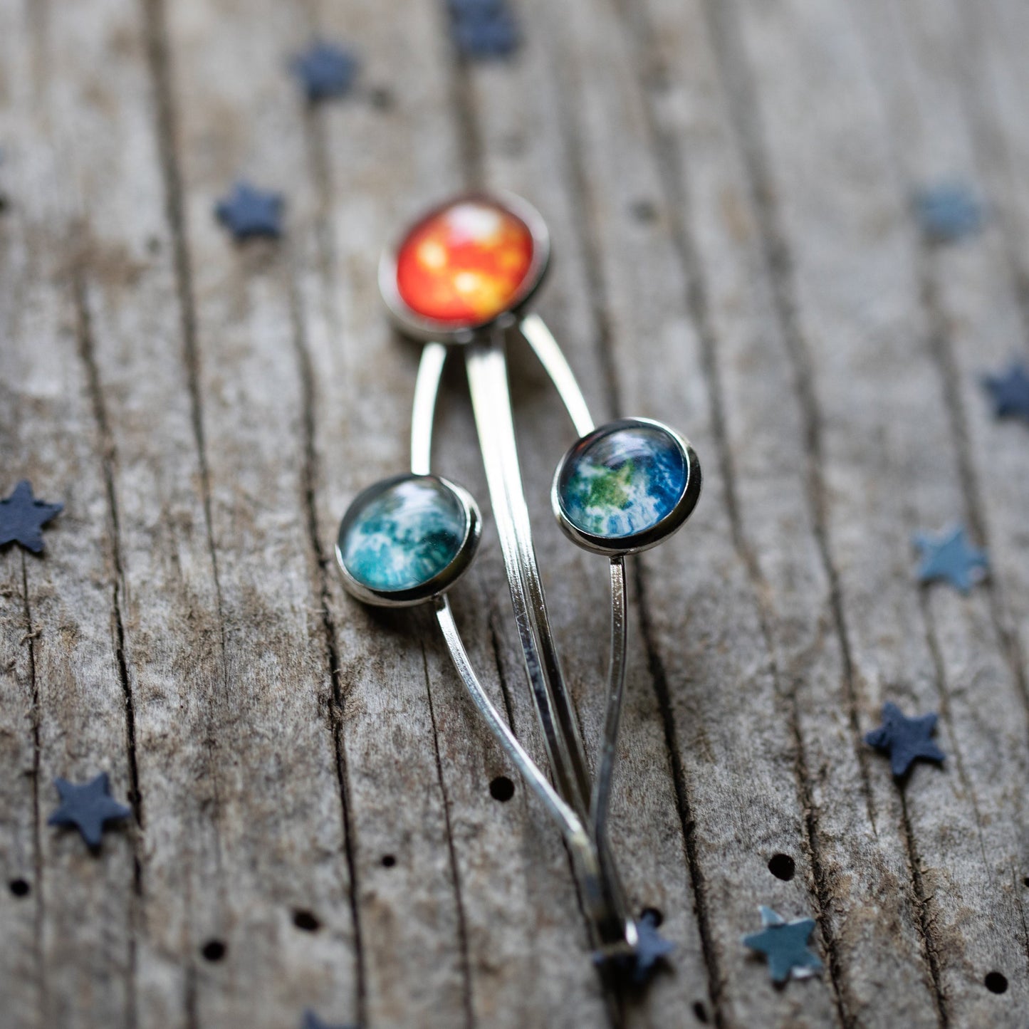 SUN EARTH AND MOON HAIR CLIP