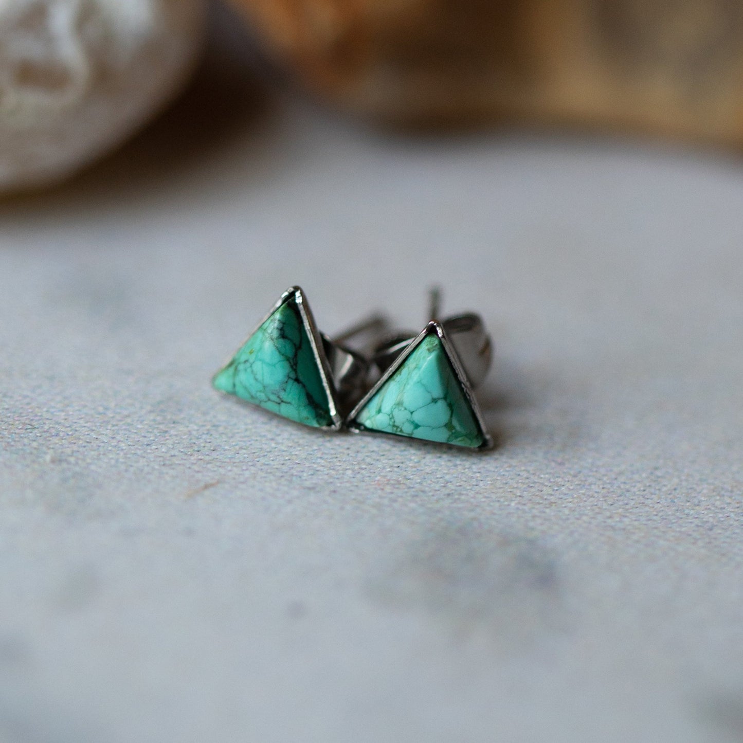 MOUNTAINS OF EARTH TINY TRIANGLE TURQUOISE STUD EARRINGS