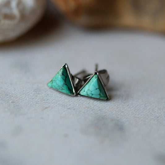 MOUNTAINS OF EARTH TINY TRIANGLE TURQUOISE STUD EARRINGS