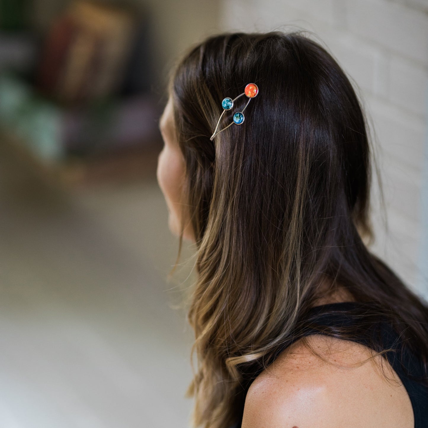 SUN EARTH AND MOON HAIR CLIP