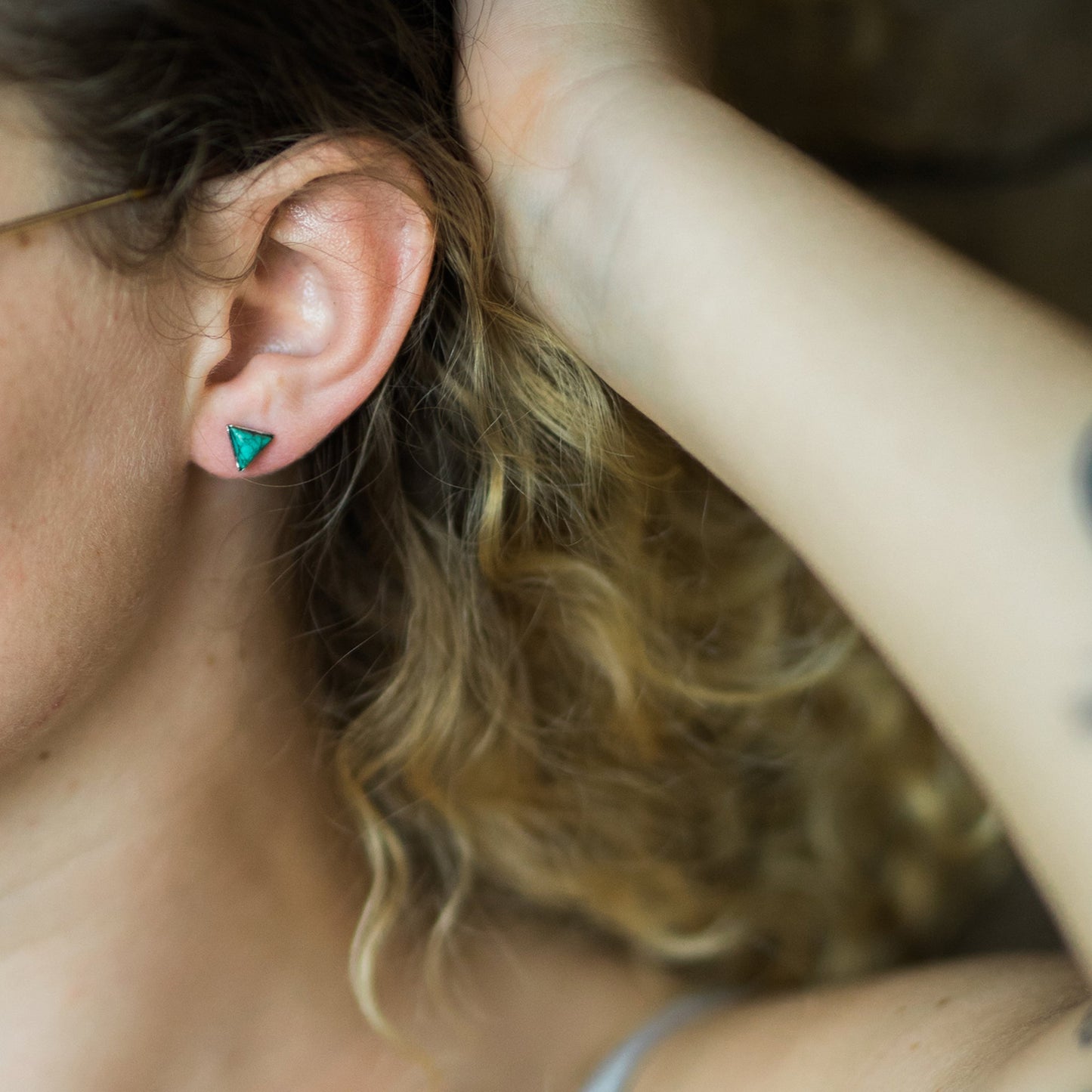 MOUNTAINS OF EARTH TINY TRIANGLE TURQUOISE STUD EARRINGS