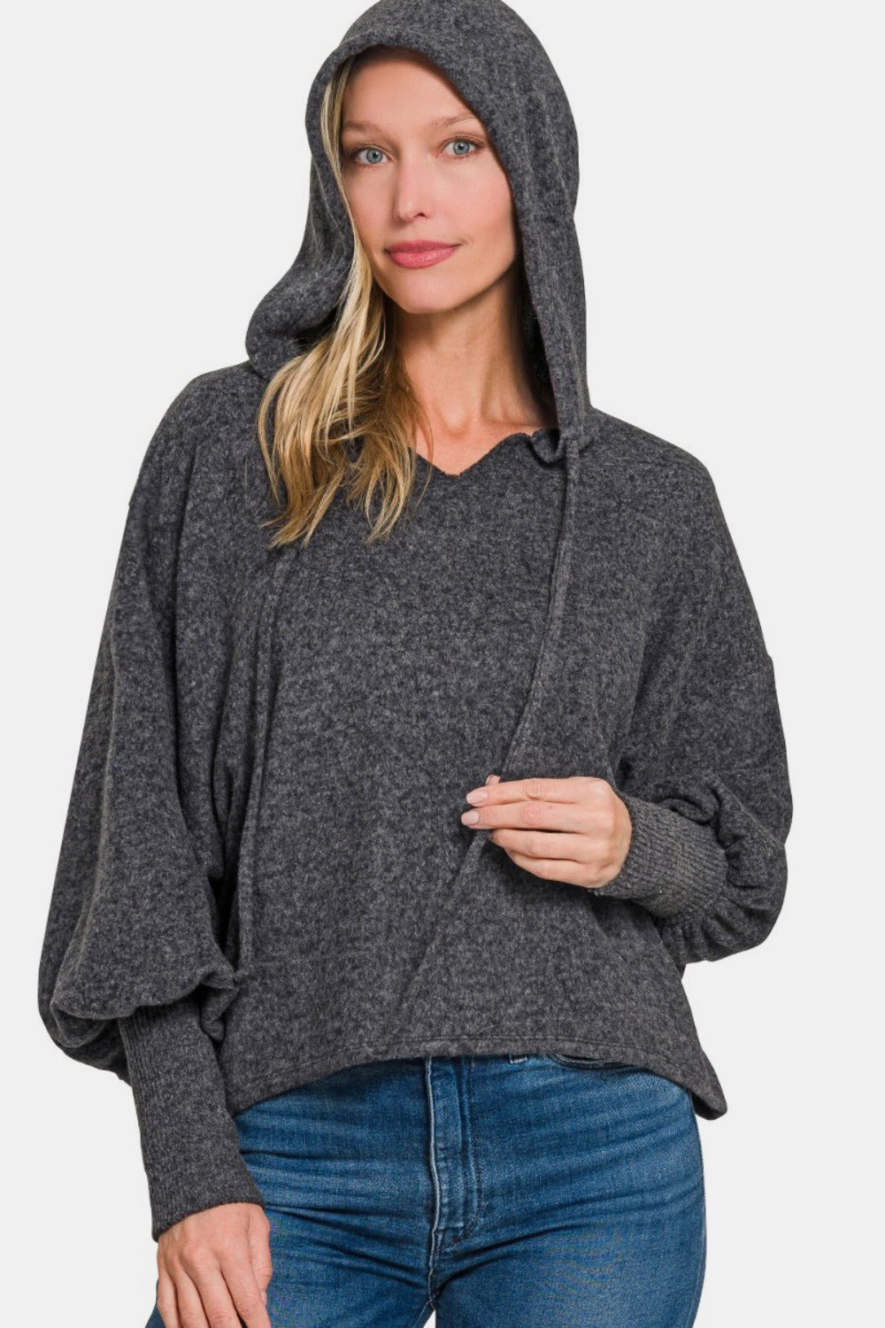 ZENANA BRUSHED HACCI DROP SHOULDER CROPPED HOODIE-Thriftique Marketplace