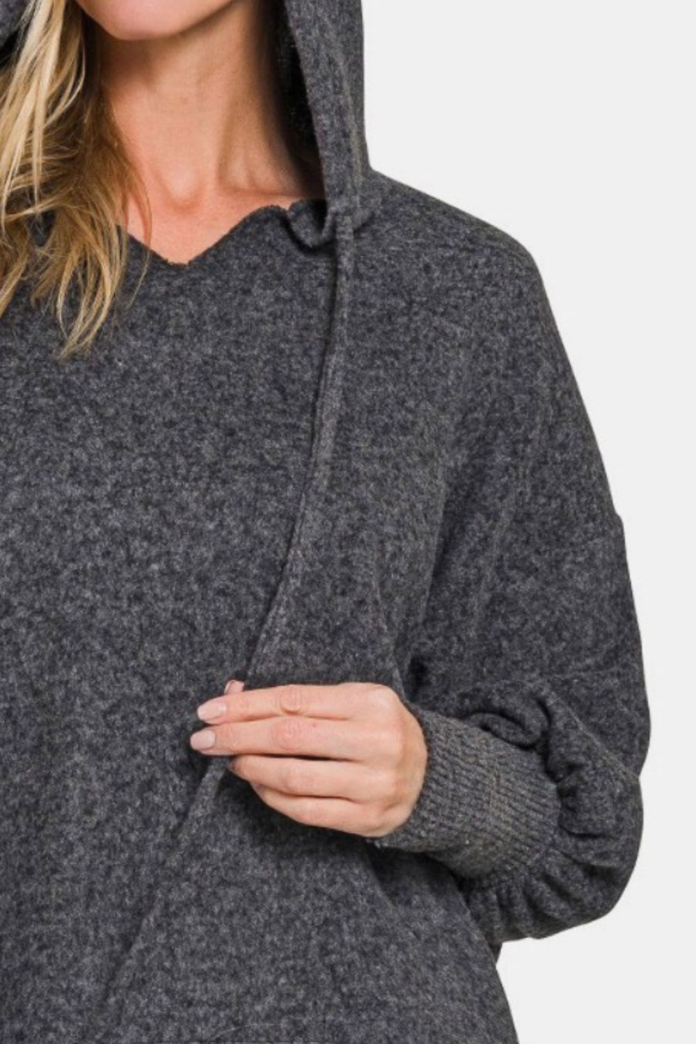 ZENANA BRUSHED HACCI DROP SHOULDER CROPPED HOODIE-Thriftique Marketplace