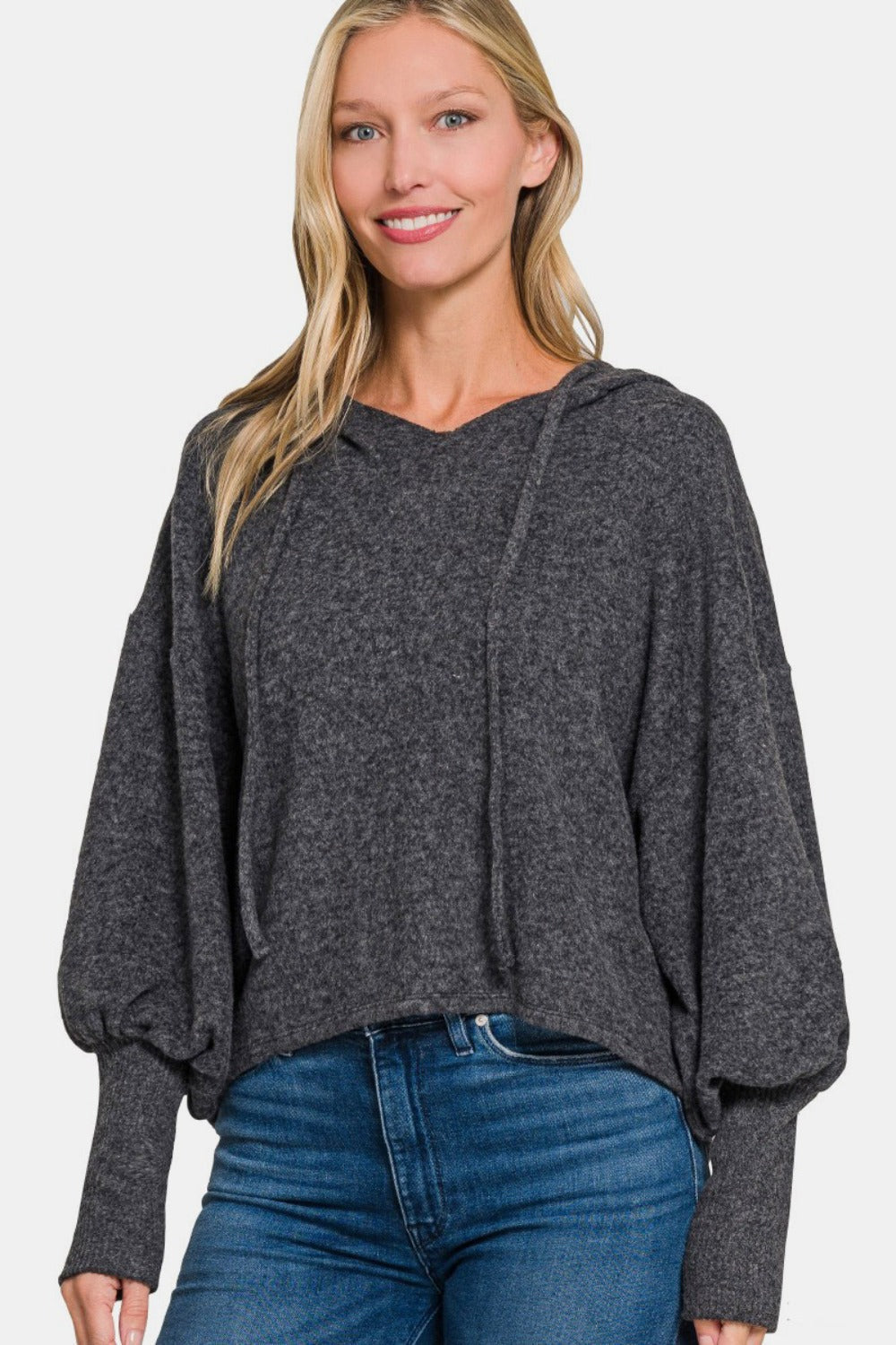 ZENANA BRUSHED HACCI DROP SHOULDER CROPPED HOODIE-Thriftique Marketplace