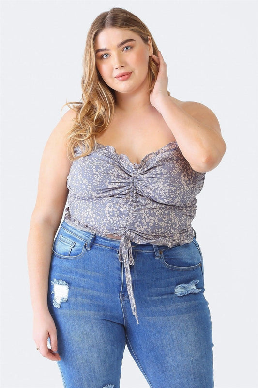 ZENOBIA DRAWSTRING SMOCKED FLORAL TUBE TOP-Thriftique Marketplace