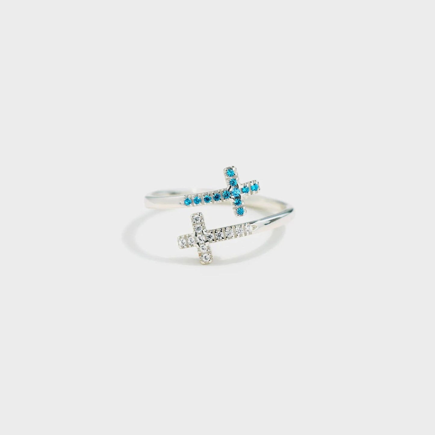 ZIRCON 925 STERLING SILVER DOUBLE CROSS BYPASS RING-Thriftique Marketplace