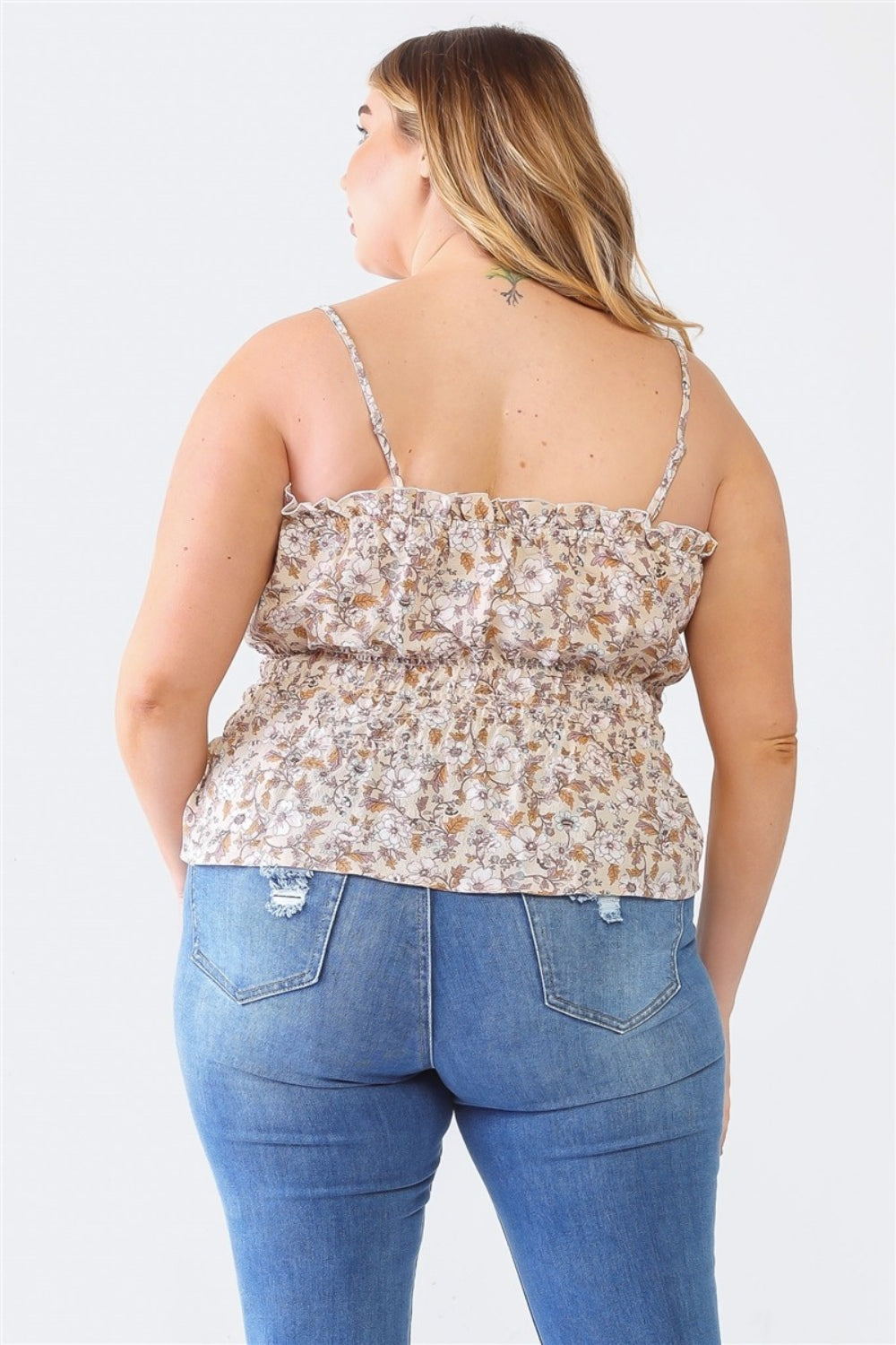 ZENOBIA FRILL FLORAL SQUARE NECK CAMI-Thriftique Marketplace