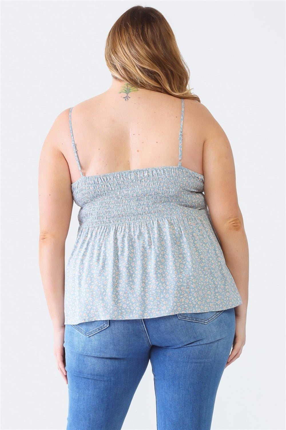 ZENOBIA FRILL SMOCKED FLORAL SWEETHEART NECK CAMI-Thriftique Marketplace