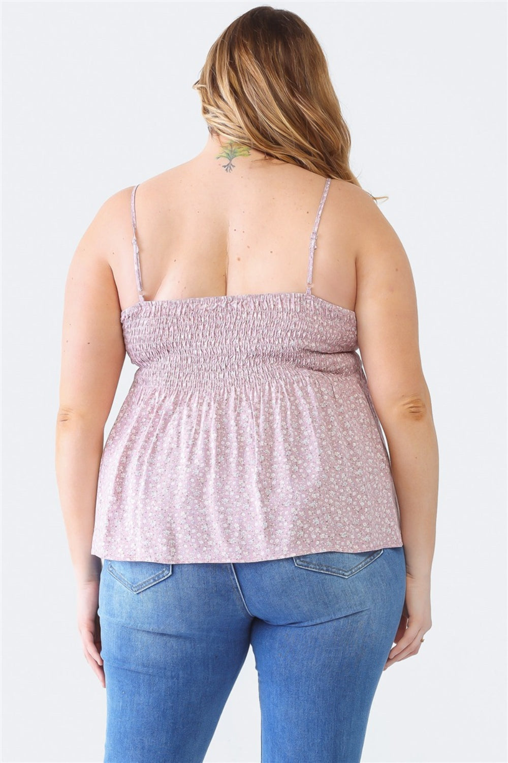 ZENOBIA FRILL SMOCKED FLORAL SWEETHEART NECK CAMI-Thriftique Marketplace