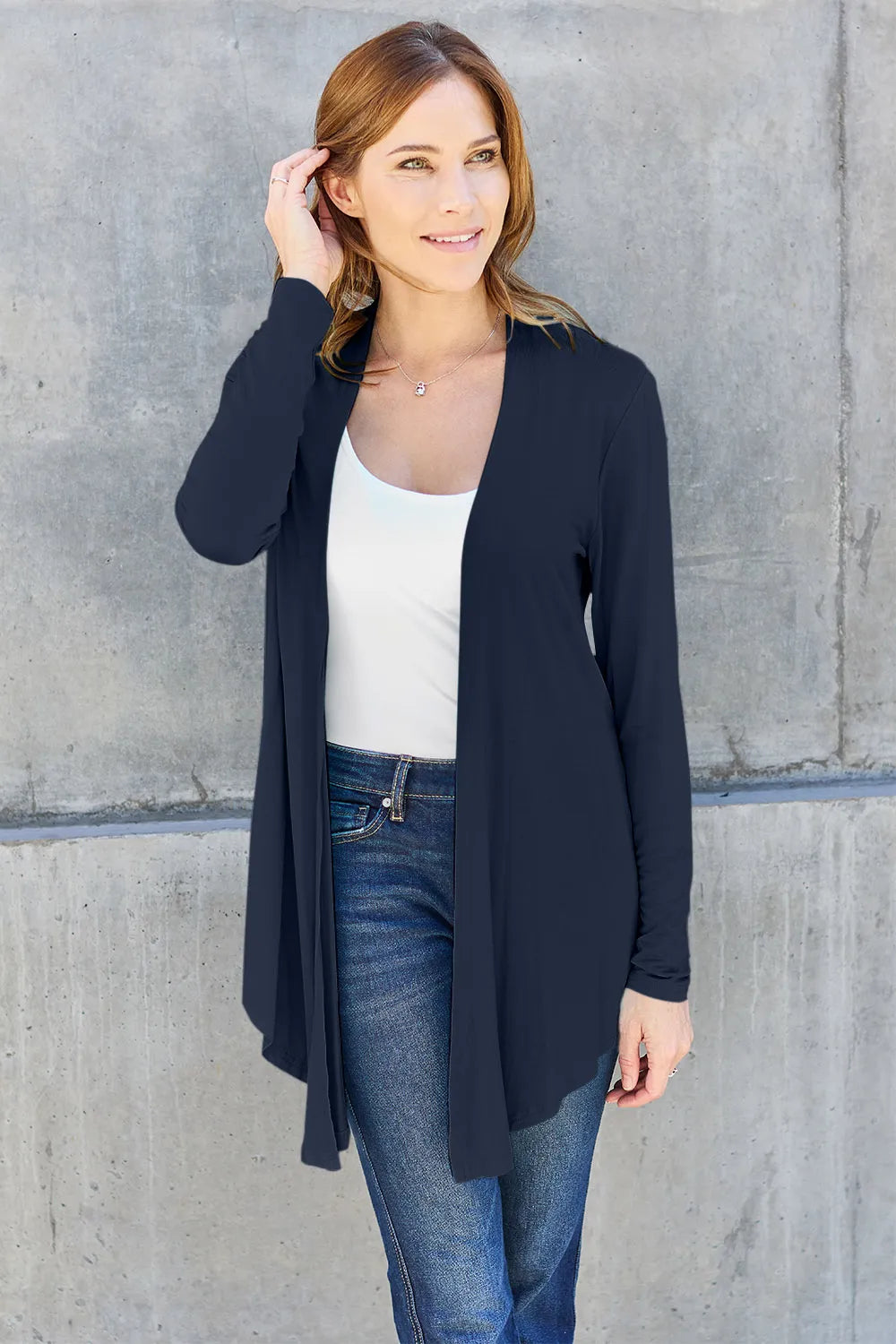 BASIC BAE FULL SIZE OPEN FRONT LONG SLEEVE CARDIGAN