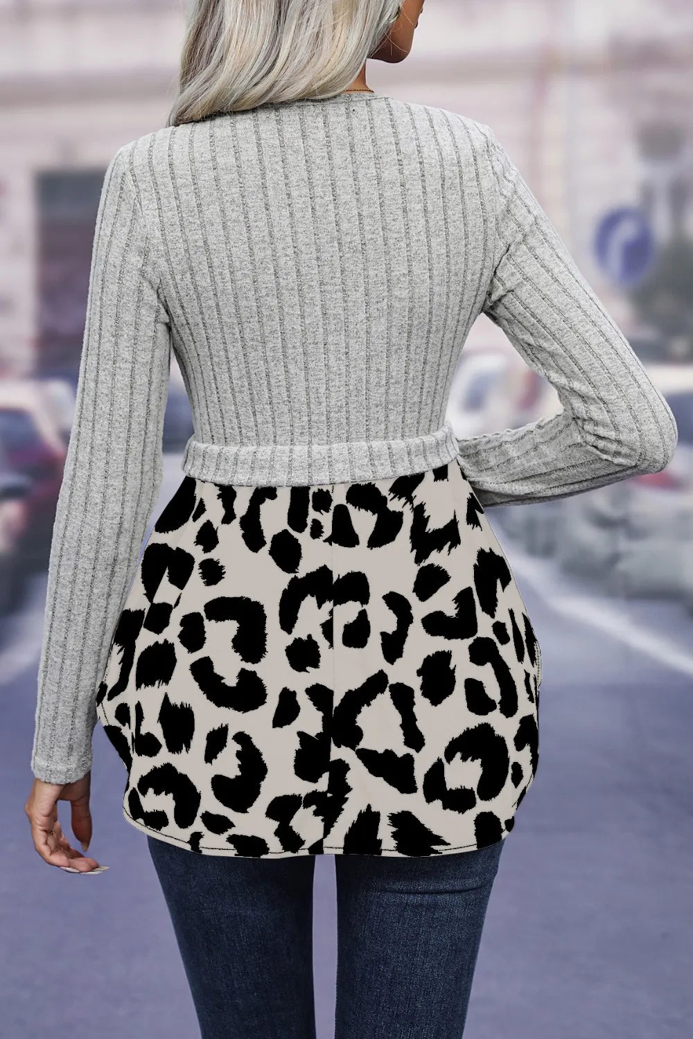 IVY LANE LEOPARD PEPLUM ROUND NECK BLOUSE