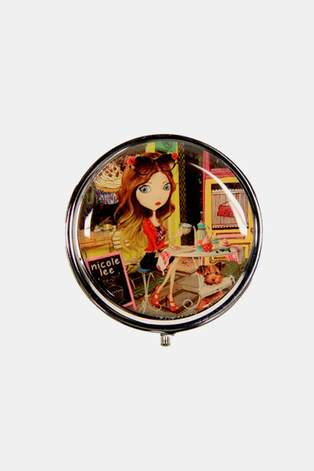 NICOLE LEE USA PRINT METALLIC CIRCULAR SMALL PILL CASE