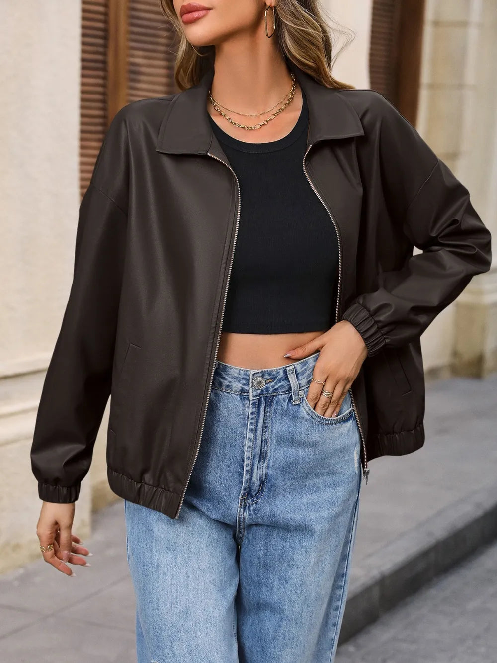 IVY LANE ZIP UP DROPPED SHOULDER JACKET