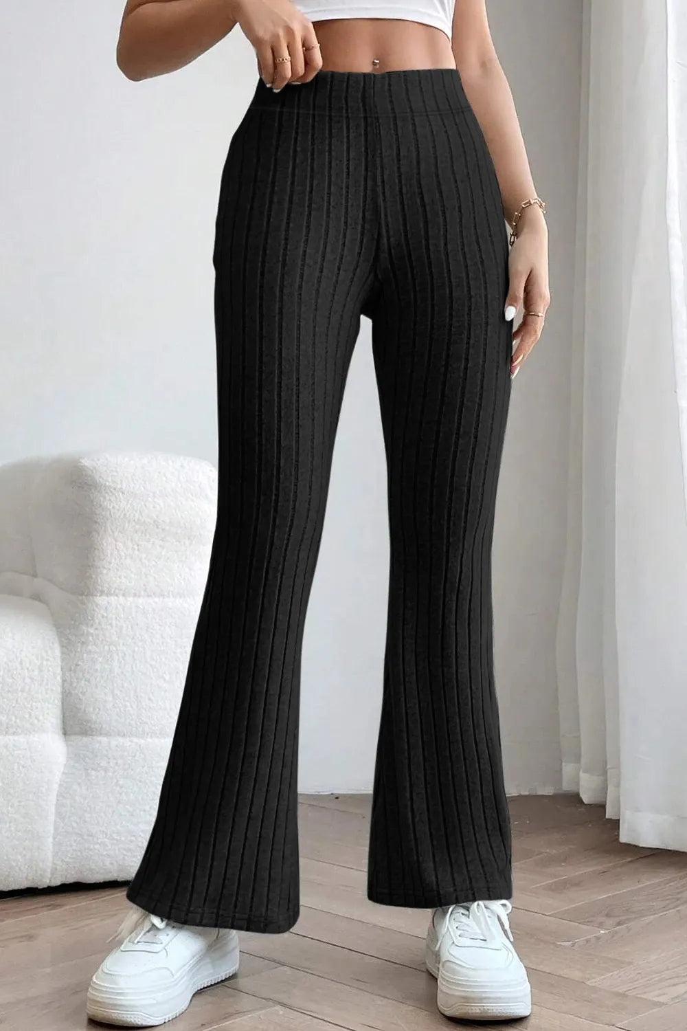 BASIC BAE FULL SIZE RIBBED HIGH WAIST FLARE PANTS
