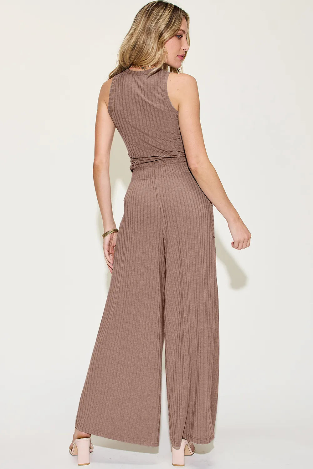 BASIC BAE FULL SIZE RIBBED TANK AND WIDE LEG PANTS SET
